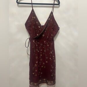 Altar'd State Burgundy Dress with Gold Embellishments